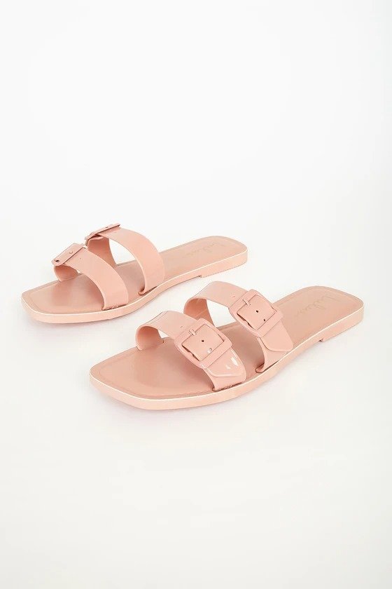 Roben Blush Pink Patent Buckled Slide Sandals