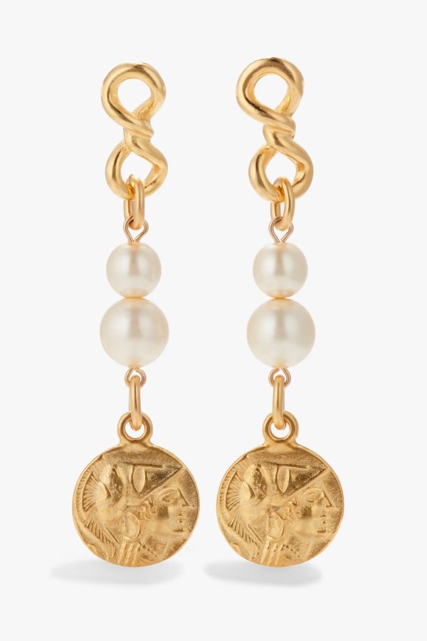 24-karat gold-plated faux pearl earrings