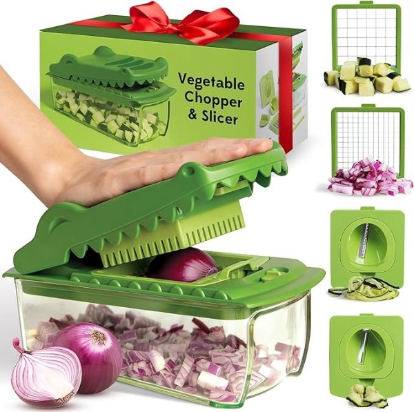 Vegetable Chopper, Cheese Slicer, Food Chopper, Veggie Chopper, Onion Chopper, Vegetable Chopper with Container (New Croc Chopper)