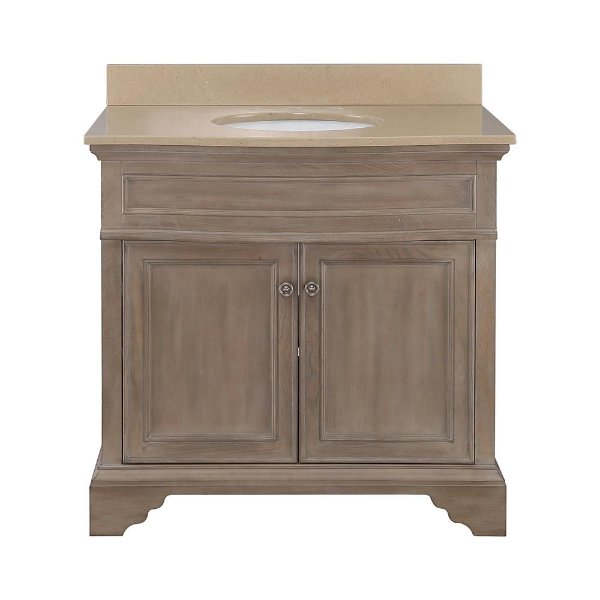 Schofield 37 in. W x 22 in. D Vanity in Antique Ash with Engineered Stone Vanity Top in Coffee with White Sink