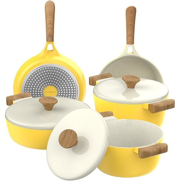 8 Piece Ceramic Nonstick Cookware Set - Induction Stovetop Compatible Dishwasher Safe Non Stick Pots and Frying Pans with Lids - Dutch Oven Pot Fry Pan Sets for Serving - PTFE PFOA Free - Yellow
