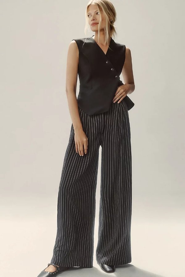 By Anthropologie Pinstripe Wide-Leg Trousers