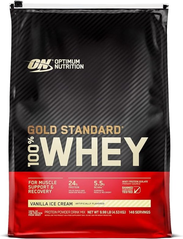 Gold Standard 100% Whey Protein Powder, Vanilla Ice Cream, 9.98 Pound (Packaging May Vary)