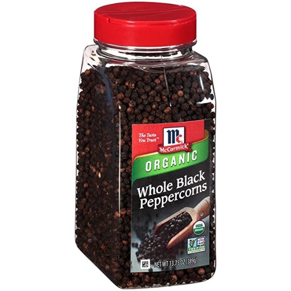 Whole Black Peppercorns (Organic, Non-GMO, Kosher), 13.75 oz