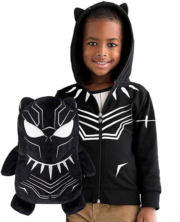 Black Panther 2 in 1 Transforming Hoodie and Soft Plushie, Black with White Accents