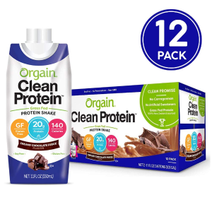 Orgain Grass Fed Clean Protein Shake, Creamy Chocolate Fudge, Non-GMO, 11 Ounce, 12 Count