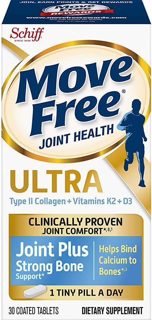 Type-II Collagen, Vitamin K2, Vitamin D3 Tablets, Move Free Ultra Joint Plus Strong Bone Support (30 Count in A Box), Clincically Proven to Deliver Better Joint Comfort That Improves Over Time*,ǂ1