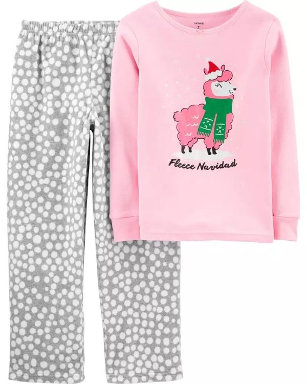 2-Piece Fleece Navidad Snug Fit Cotton & Fleece PJs