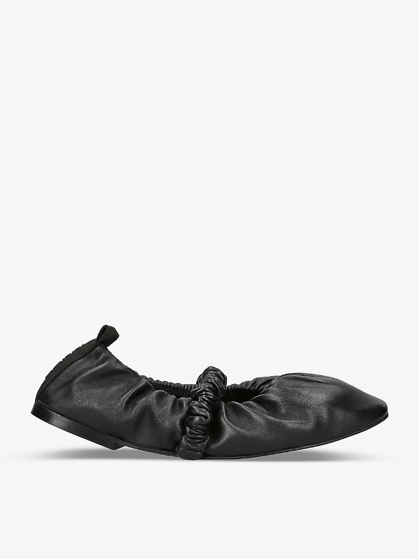 Scrunchie square-toe leather courts