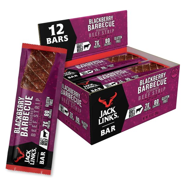 Link’s Beef Strips, Blackberry BBQ, 12 Count – Great Protein Bar, Meat Bar with 7g of Protein and 80 Calories, Made with Premium Beef, Gluten Free, No added MSG or Nitrates/Nitrites