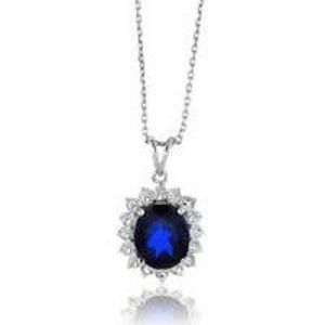 7.5 Carat TW Blue Spinel and Sapphire Oval Pendant in Sterling Silver with Chain