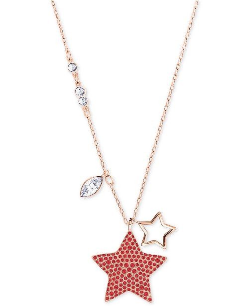 Rose Gold-Tone Red Crystal Star Pendant Necklace, 14" + 2" extender