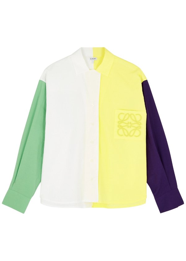 Colour-blocked cotton-blend blouse