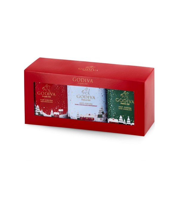 Holiday Hot Cocoa Chocolate Gift Box, 3 Tin Set