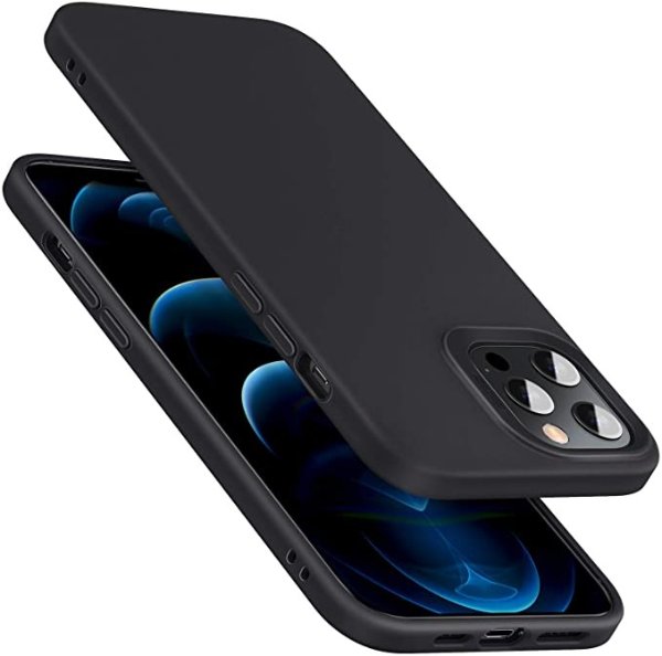 Premium Silicone Designed for iPhone 12 Case and iPhone 12 Pro Case,[Liquid Silicone] [Soft Touch Gel Rubber] [Full Body Shockproof Protection] [Microfiber Lining], (2020) 6.1" - Black