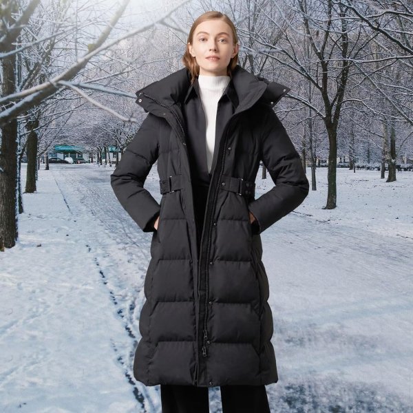 Women's Winter Long Down Jacket Hooded Removable Cap Waisted Thickened Warm Winter Jacket