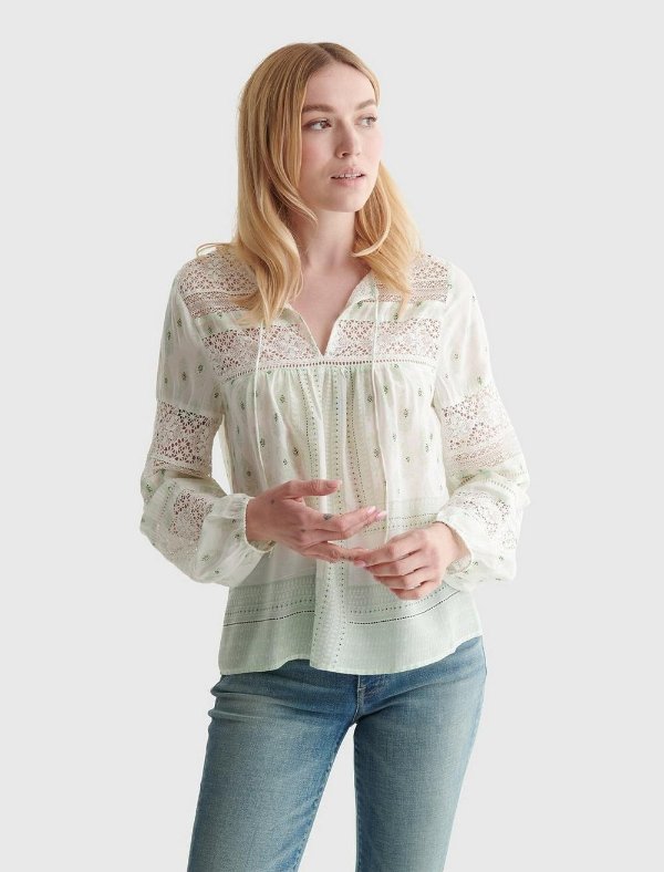 lace-inset bohemian blouse