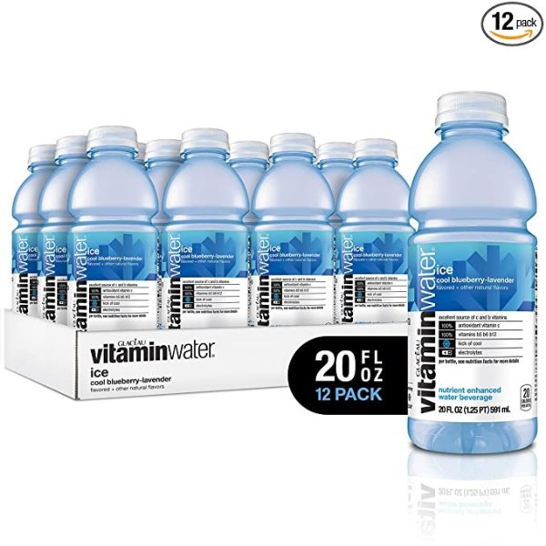 electrolyte enhanced water w/ vitamins, ice cool blueberry-lavender, 20 fl. oz (Pack of 12)