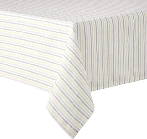 Daisy Stripe Polyester Cotton Rectangle Tablecloth Single Pack, Grey/Yellow, 60"x102"