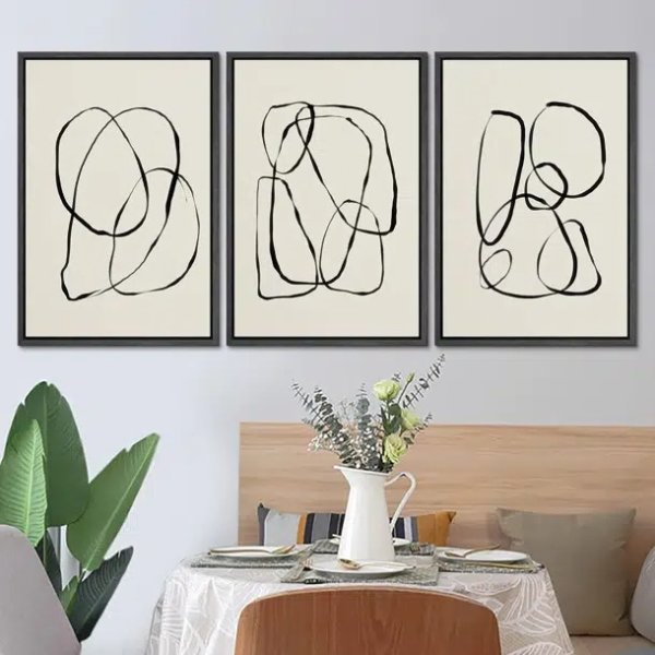 Modern Duotone Geometric Spiral Ring Circle Collage 3 Piece Framed Wall Art. Framed On Canvas 3 Pieces Print