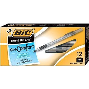 BIC Round Stic Grip Xtra Comfort Ball Pen, Medium Point (1.2mm), Black, 12-Count