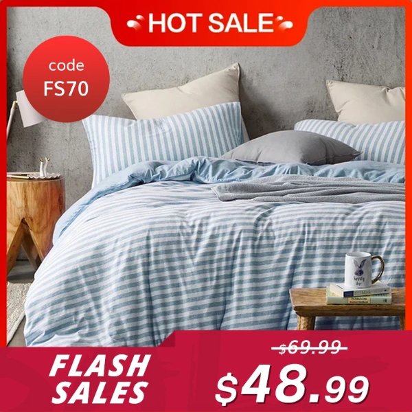 【Flash Sale】Twin/Full/Queen/King Size 100% Cotton Knitted Striped Four-piece Bedding Set (Use Code: FS70 from $48.99)