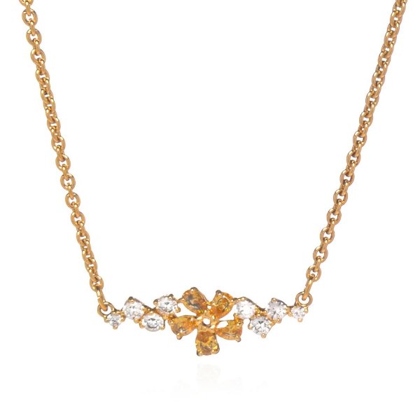 Botanical Gold Tone And Czech White Crystal Necklace 5535781