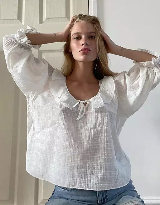 cotton balloon sleeve blouse in white | ASOS