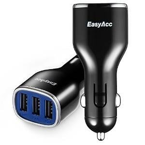 EasyAcc Car Charger 24W 4.8A 3-Port for iPhone Samsung Android Smartphones Tablets-Black