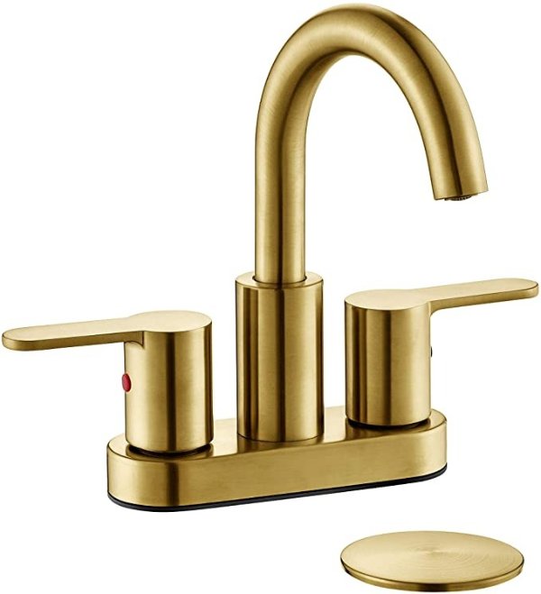 Brushed Gold 2 Handle Centerset Bathroom Sink Faucet with Drain Assembly, TAF067E-PB