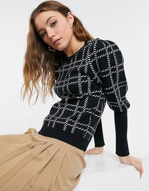 QED London sweater in monochrome check 