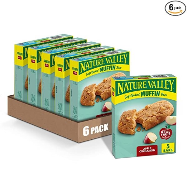 Nature Valley Soft-Baked Muffin Bars Apple Cinnamon, 6.2 oz, 5 ct (Pack of 6)