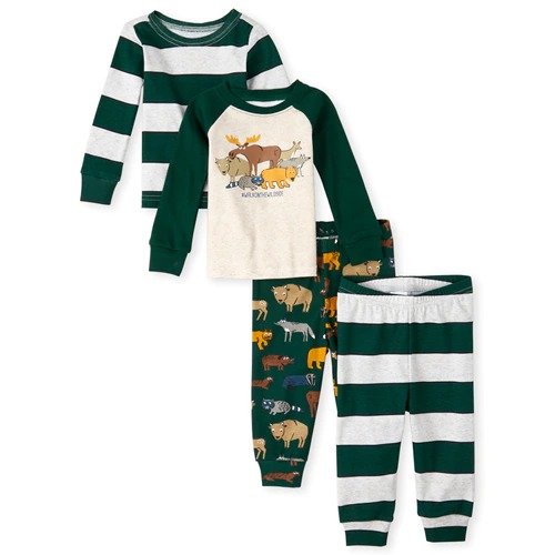 Baby And Toddler Boys Wild Side Snug Fit Cotton 4-Piece Pajamas