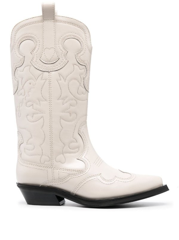 Embroidered leather western boots