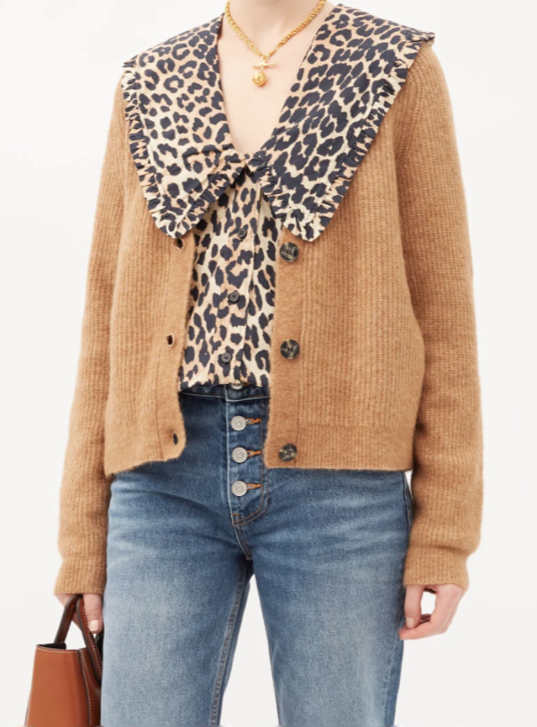 Ruffled-collar leopard-print cotton-poplin blouse | Ganni