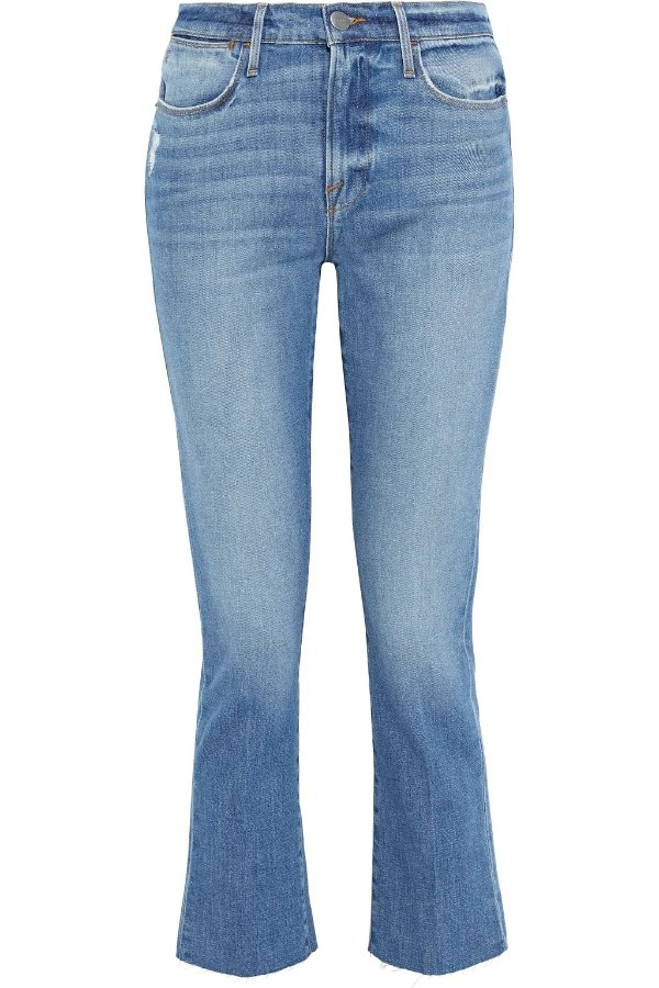 Le High Straight cropped distressed mid-rise slim-leg jeans