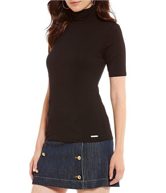 Knit Jersey Short Sleeve Turtleneck Top | Dillard's