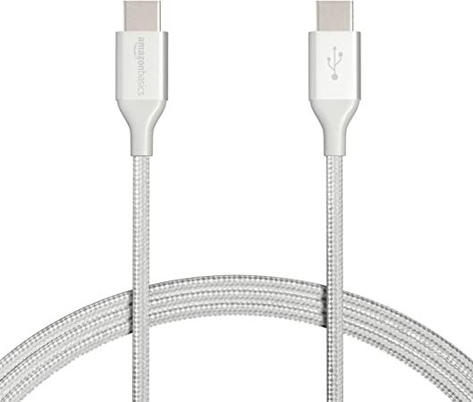 Amazon Basics 6 foot Nylon USB-C to USB-C 2.0 Fast Charging Cable, Silver