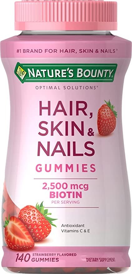 Hair, Skin & Nails with Biotin, Strawberry Gummies Vitamin Supplement, Supports Hair, Skin, and Nail Health for Women, 2500 mcg, 140 Ct