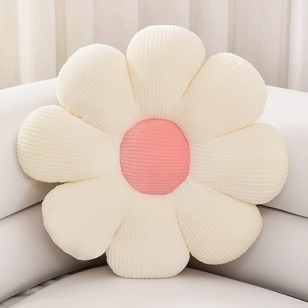 Sioloc Flower Pillow,Flower Shaped Throw Pillow Butt Cushion Flower Floor Pillow,Seating Cushion,Cute Room Decor & Plush Pillow for Bedroom Sofa Chair(White,15.7'')