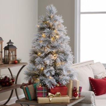 3.5 ft. Pre-lit Flocked Needle Battery Operated Christmas Tree
