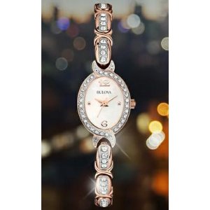 Bulova Crystal Accent Rose Gold-Tone Stainless Steel Bracelet Ladies Watch
