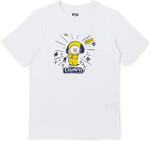 BT21 Official Merchandise CHIMMY Character Unisex Doodling Lettering Artwork Graphic T-Shirt, Extra Large, Black