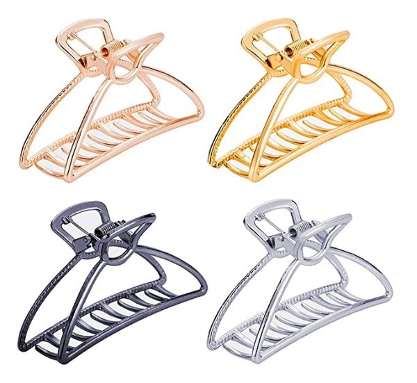 TANG SONG 4PCS Large Metal Hair Claw Clips Hair Catch Barrette Jaw Clamp for Women Half Bun Hairpins for Thick Hair(Silver+Gold+Rose Gold+Black)