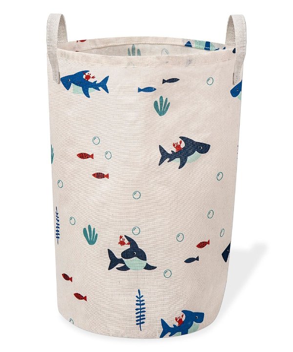 White & Blue Shark Foldable Laundry Basket