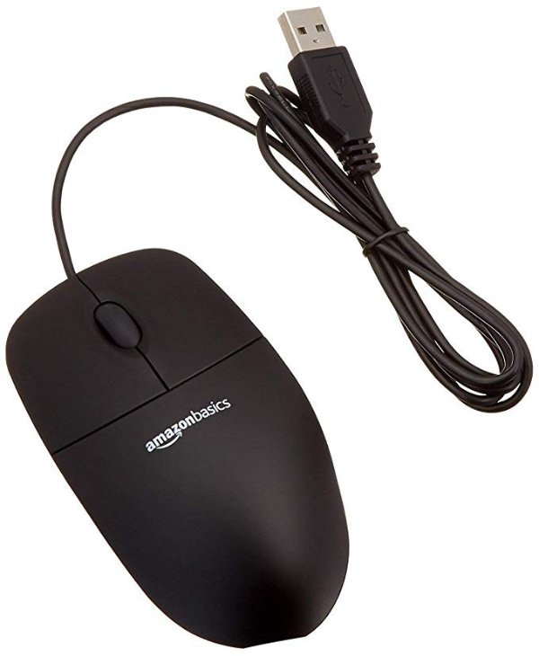 3-Button USB Wired Computer Mouse (Black), 1-Pack