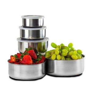 Home Solutions Stainless Steel Storage Bowl Set with Clear Plastic Lids