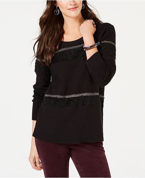 Mixed-Knit Metallic-Striped Sweater, Created for Macy's
