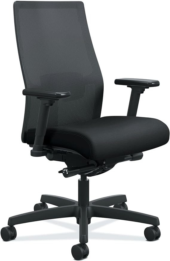 Ignition 2.0 Office Chair With Lumbar Support, Adjustable Arms, Controllable Recline, 250lb Max Weight With Wheels for Computer/Desk, Black Mesh