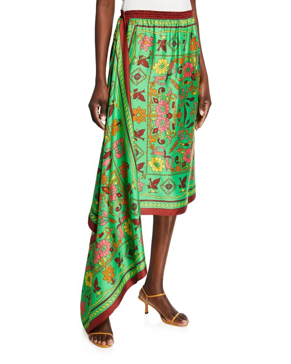 Asymmetric Silk Scarf Sarong Skirt